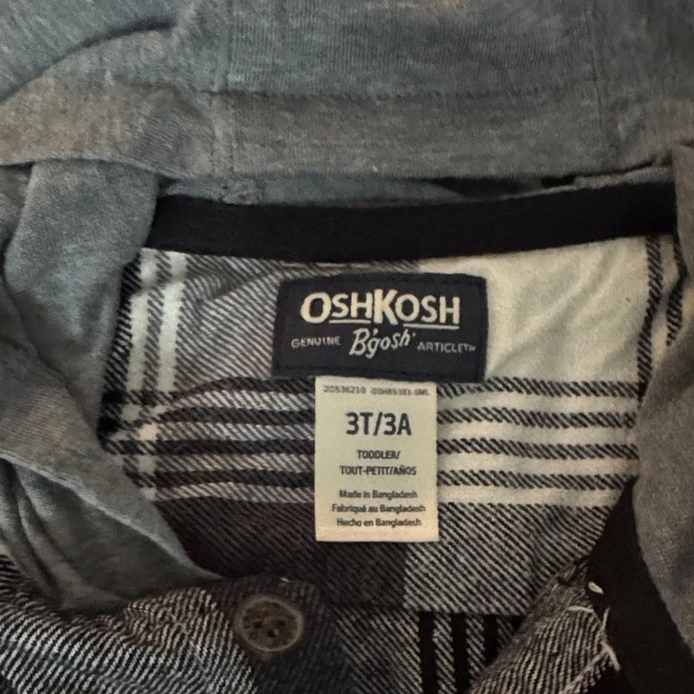 OshKosh B'gosh Black, Gray & White Hooded Flannel Shirt | 3T